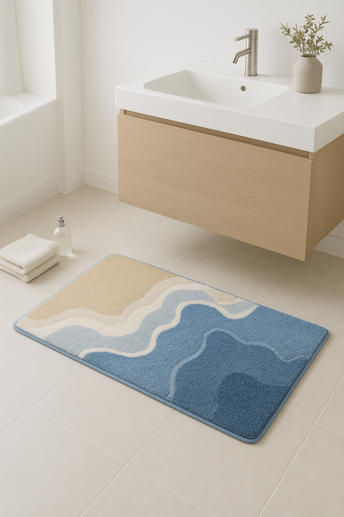 tapis de bain microfibre ondulé antidérapant absorbant moderne - vue 2 sur 2