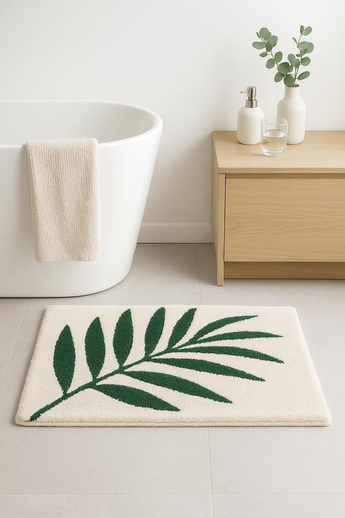 tapis de bain motif feuilles microfibre antiderapant absorbant - vue 2 sur 2
