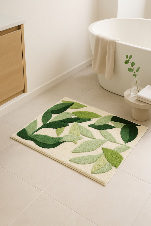 Tapis de bain motif feuilles microfibre antidérapant doux - vue 2 sur 2