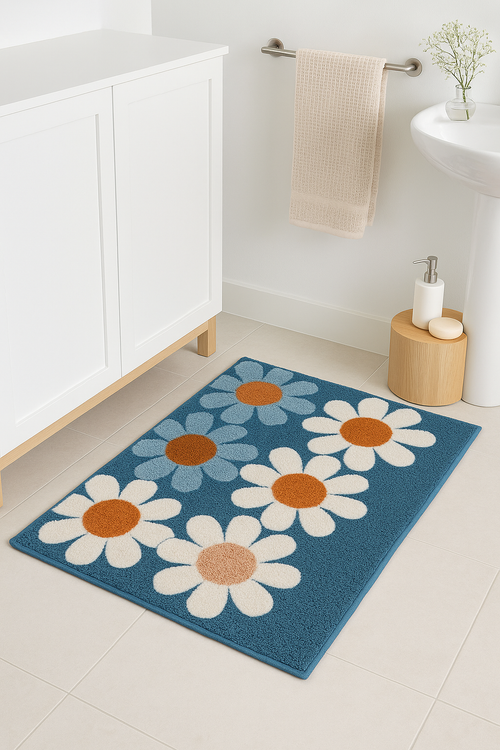 tapis de bain motif marguerite style moderne antiderapant - vue 2 sur 2