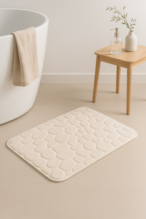 Tapis de bain motif paves antiderapant memoire douce - vue 2 sur 2