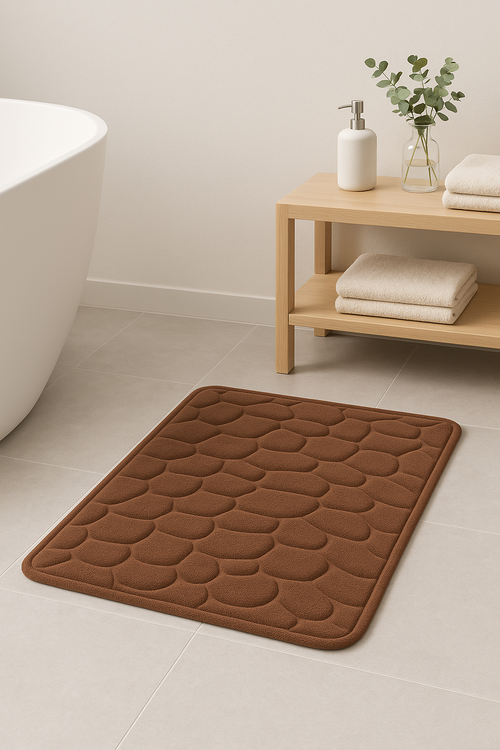 Tapis de bain motif paves mousse memoire antiderapant - vue 2 sur 2