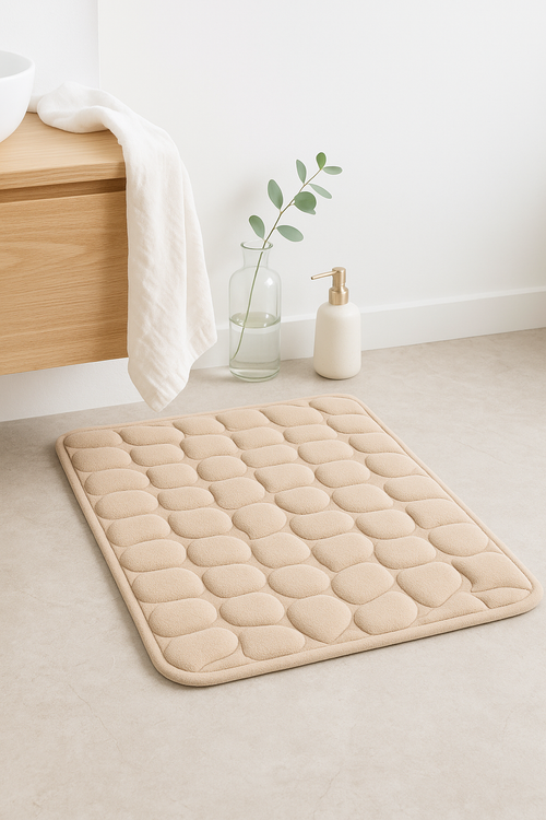 Tapis de bain motif pavés mousse mémoire antidérapant - vue 2 sur 2