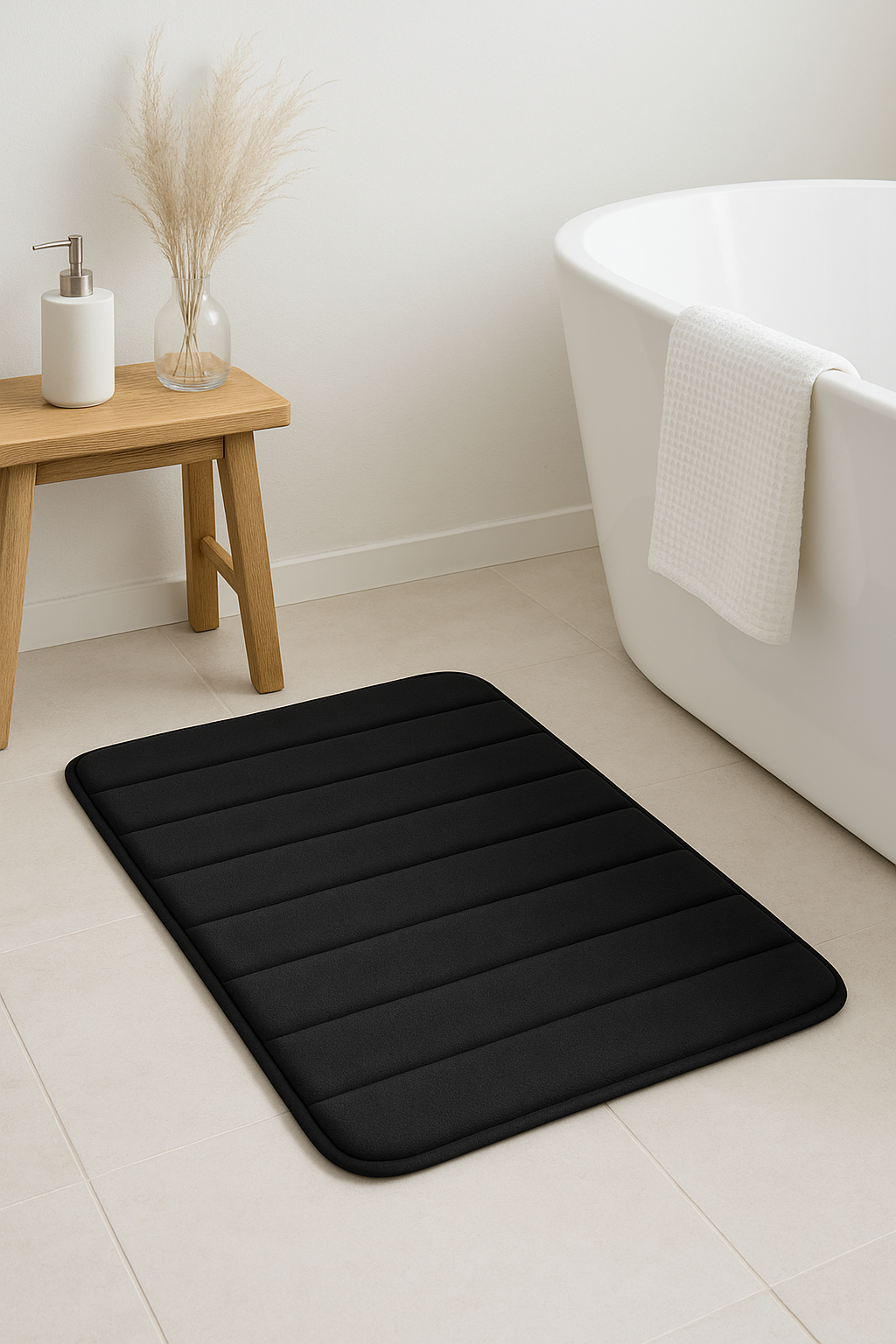 tapis de bain mousse mémoire absorbant antidérapant rayé - vue 2 sur 2