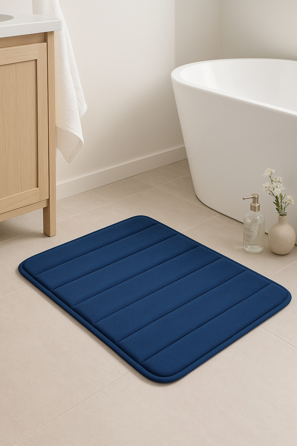 tapis de bain mousse memoire doux absorbant raye - vue 2 sur 2