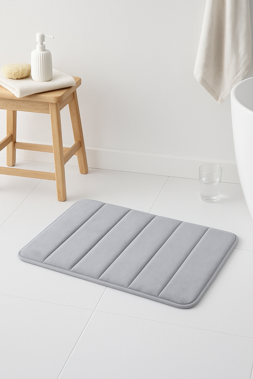 Tapis de bain mousse memoire doux style rayures - vue 2 sur 2