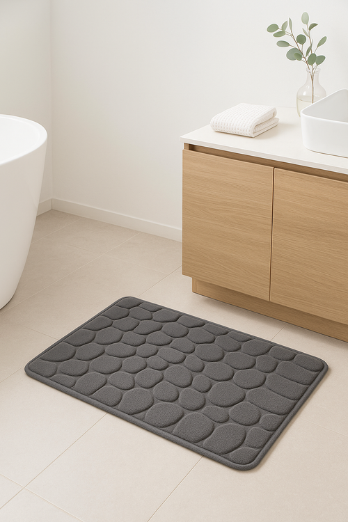 Tapis de bain mousse mémoire motif pavés antidérapant - vue 2 sur 2
