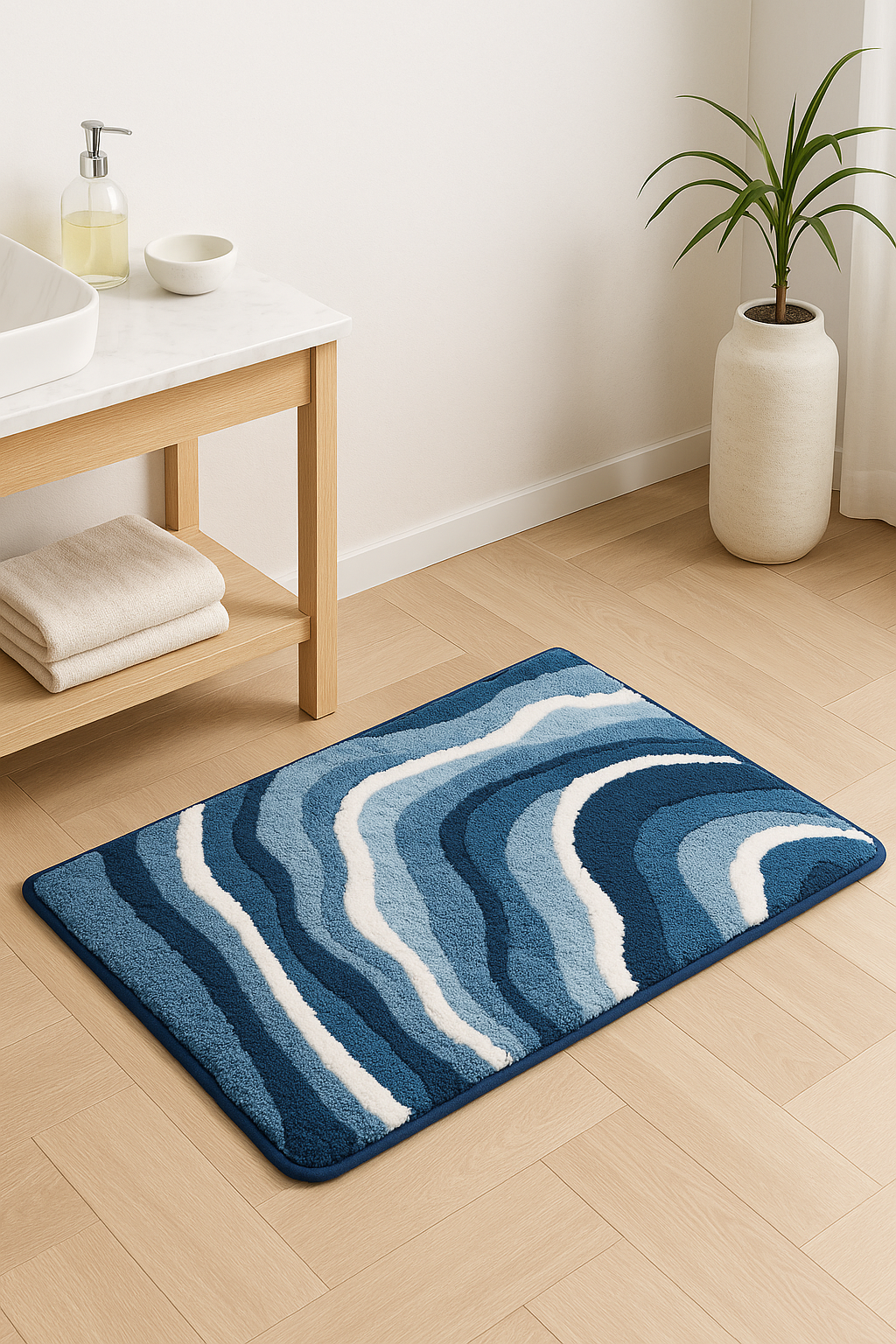 Tapis de bain nordique rayé absorbant antidérapant suedé - vue 2 sur 2