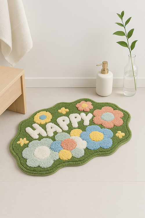 tapis de bain shag mousse floral antiderapant decoratif - vue 2 sur 2