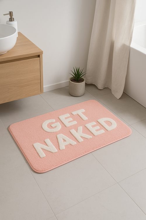 tapis de bain shaggy moelleux message get naked - vue 2 sur 2