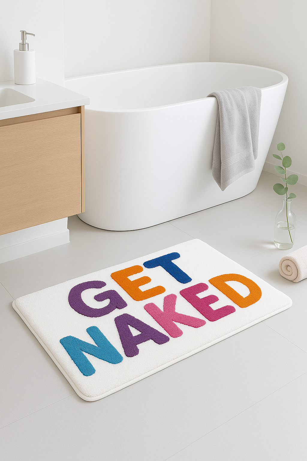 Tapis de bain shaggy motif get naked antiderapant - vue 2 sur 2