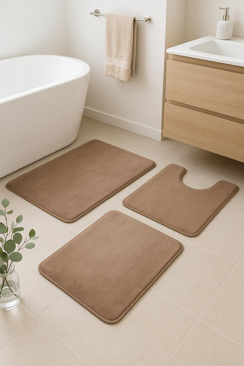 Tapis de bain trois pièces microfibre antidérapant moderne - vue 2 sur 2