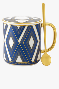 Tasse café céramique bord doré style britannique couvercle