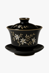 Tasse rétro kung fu céramique motif floral abricot