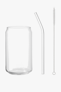 Tasse verre canette couvercle bambou paille borosilicate