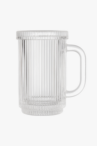 Tasse verre minimaliste avec couvercle et anse