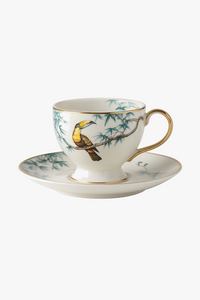 Tasses et soucoupes céramique motif fleurs oiseaux