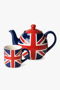 Théière céramique motif drapeau peint main infuseur acier