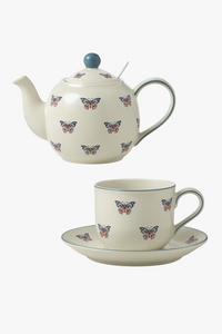 Théière céramique motif papillons animaux avec infuseur