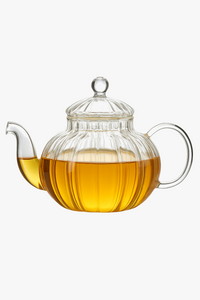 Théière citrouille fleurie rayée verre avec infuseur