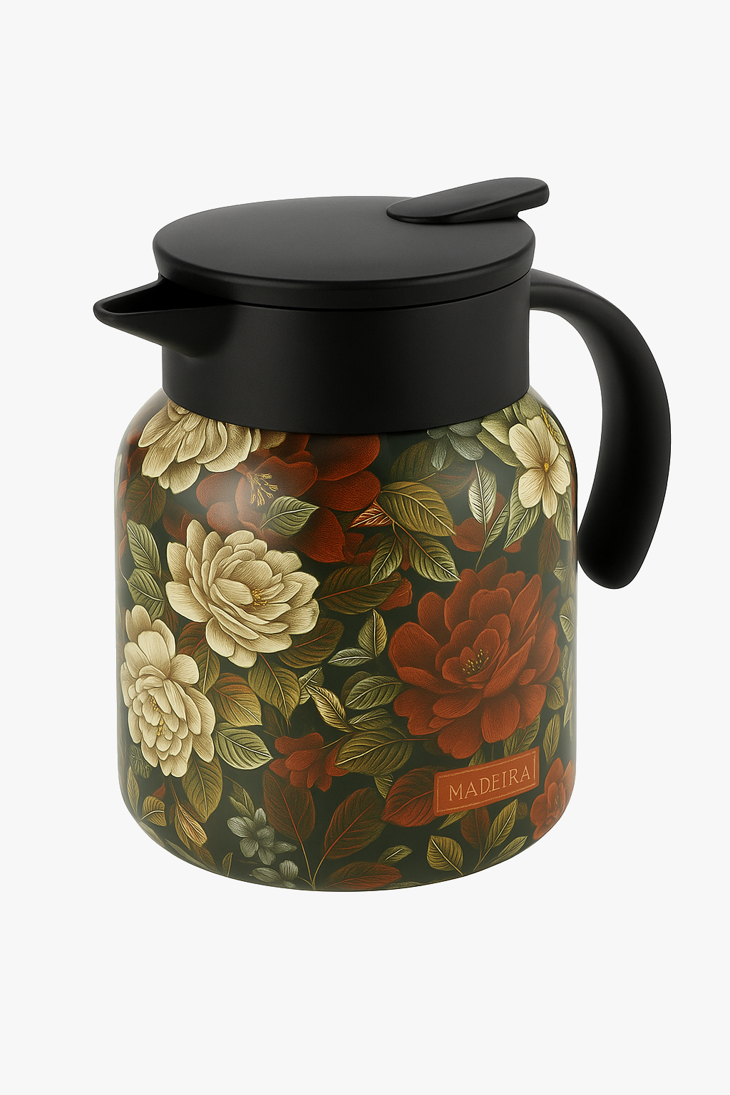 théière isotherme acier inoxydable motif floral vintage infuseur