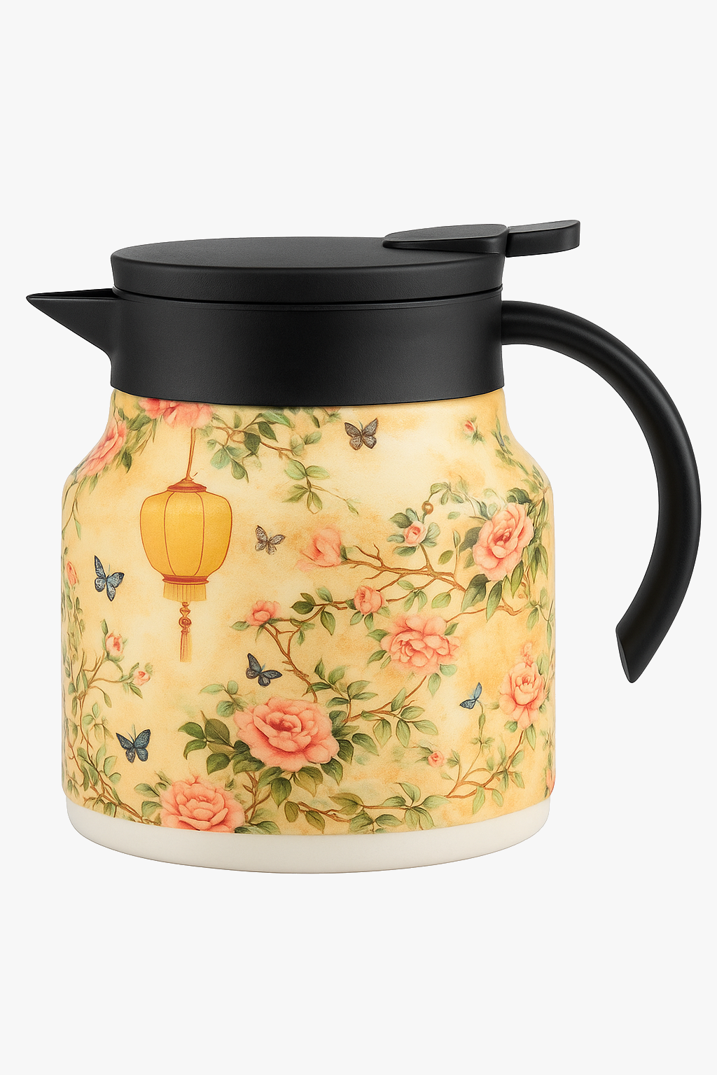 Théière isotherme vintage motif floral acier inox infuseur