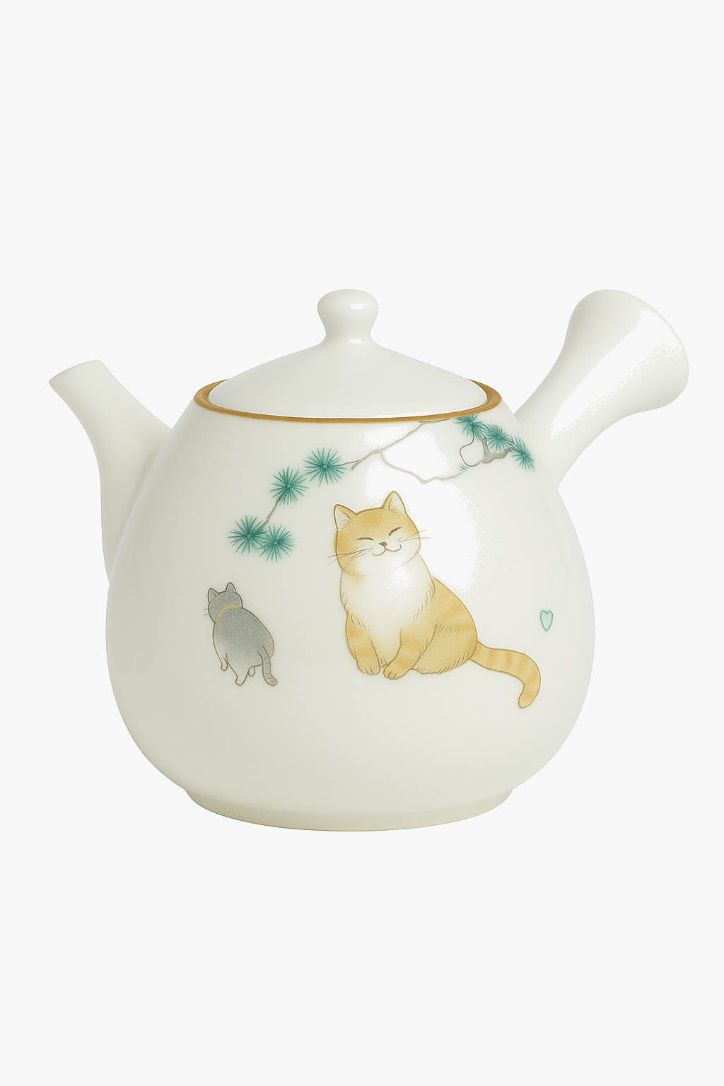 Théière ru kiln céramique motif chat poignée latérale