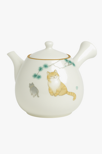 Théière ru kiln céramique motif chat poignée latérale