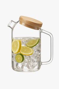 Théière verre couvercle bois style fleurs résistante chaleur