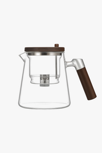 Théière verre kungfu pression avec infuseur poignée bois