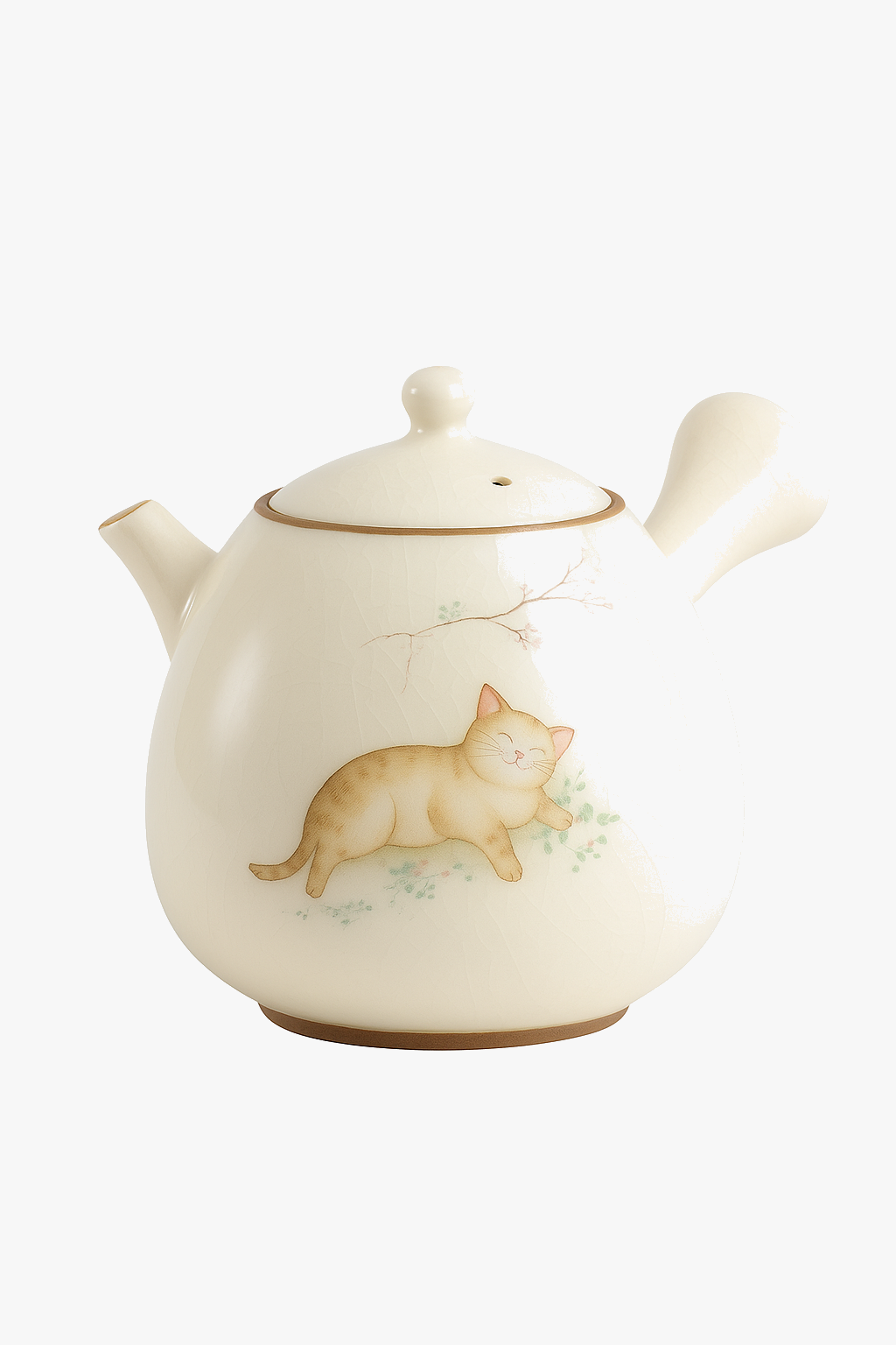 Theiere ceramique ru kiln motif chat poignee laterale