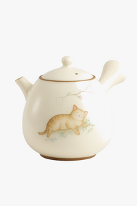 Theiere ceramique ru kiln motif chat poignee laterale