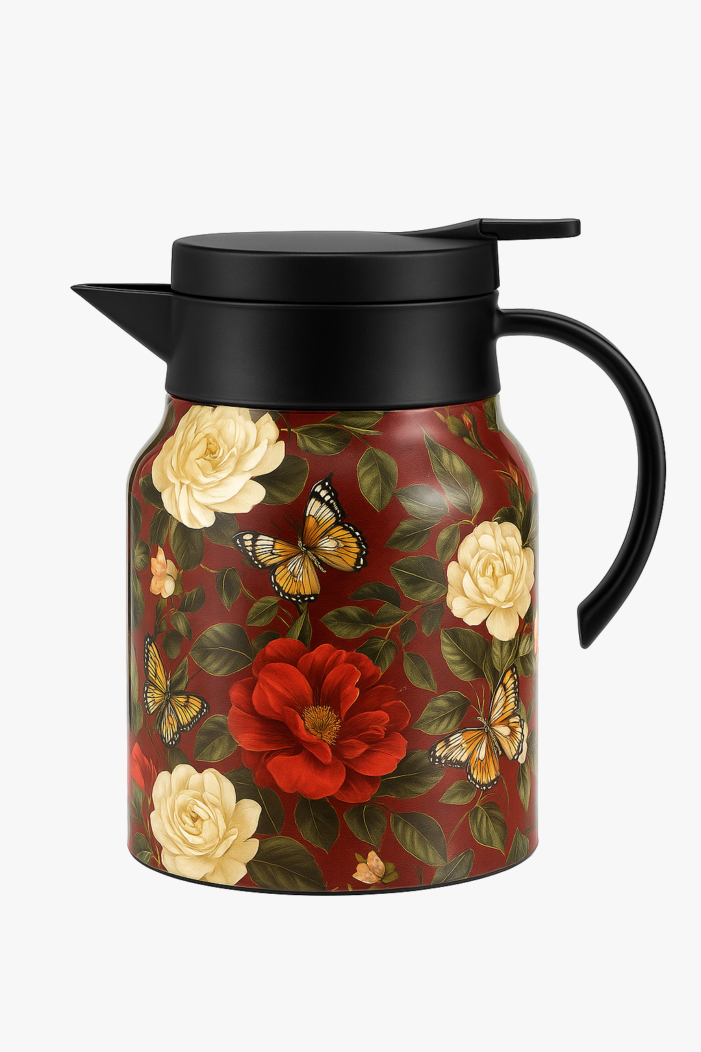 Theiere isotherme vintage motif floral inox avec infuseur