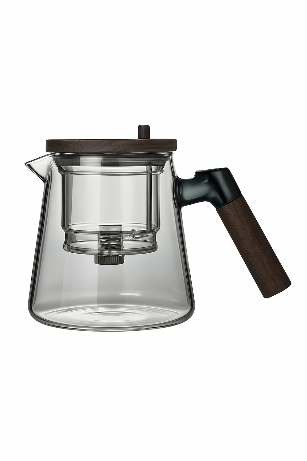 Theiere verre pression kungfu paresseux poignee bois infuseur