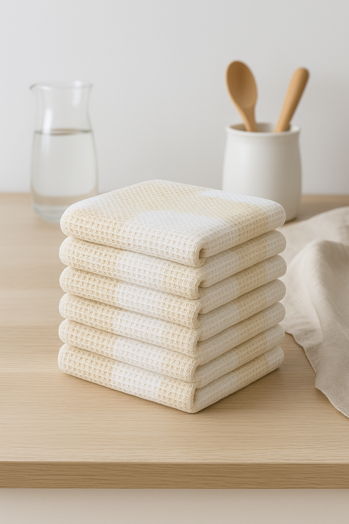 Torchon de cuisine gaufré absorbant motif carreaux doux - vue 2 sur 2