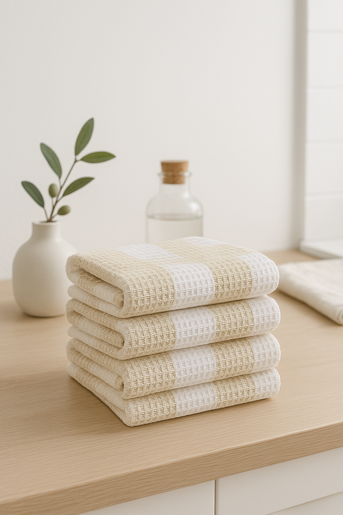 Torchon de cuisine gaufré motif carreaux absorbant doux - vue 2 sur 2