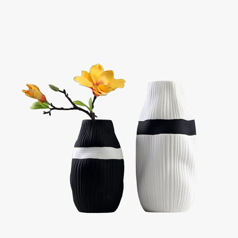 vase en céramique à rayures pour fleurs séchées décoratif