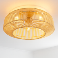 Ventilateur de plafond avec lumière rétro fait à la main en rotin de bambou ventilateur invisible lumières moderne simple Wabi-Sabi lampe de ventilateur de plafond d'îlot de cuisine