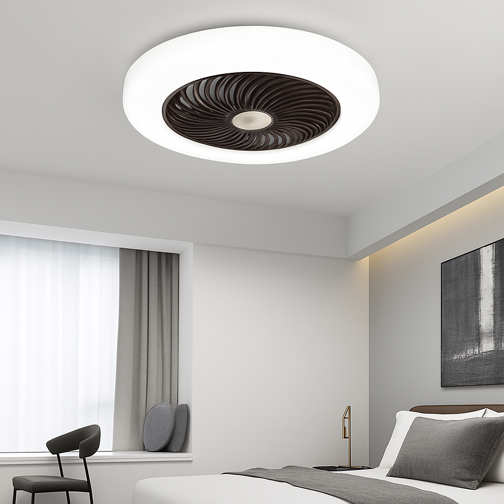ventilateur de plafond avec télécommande dimmable et lumière LED minimaliste - vue 3 sur 11