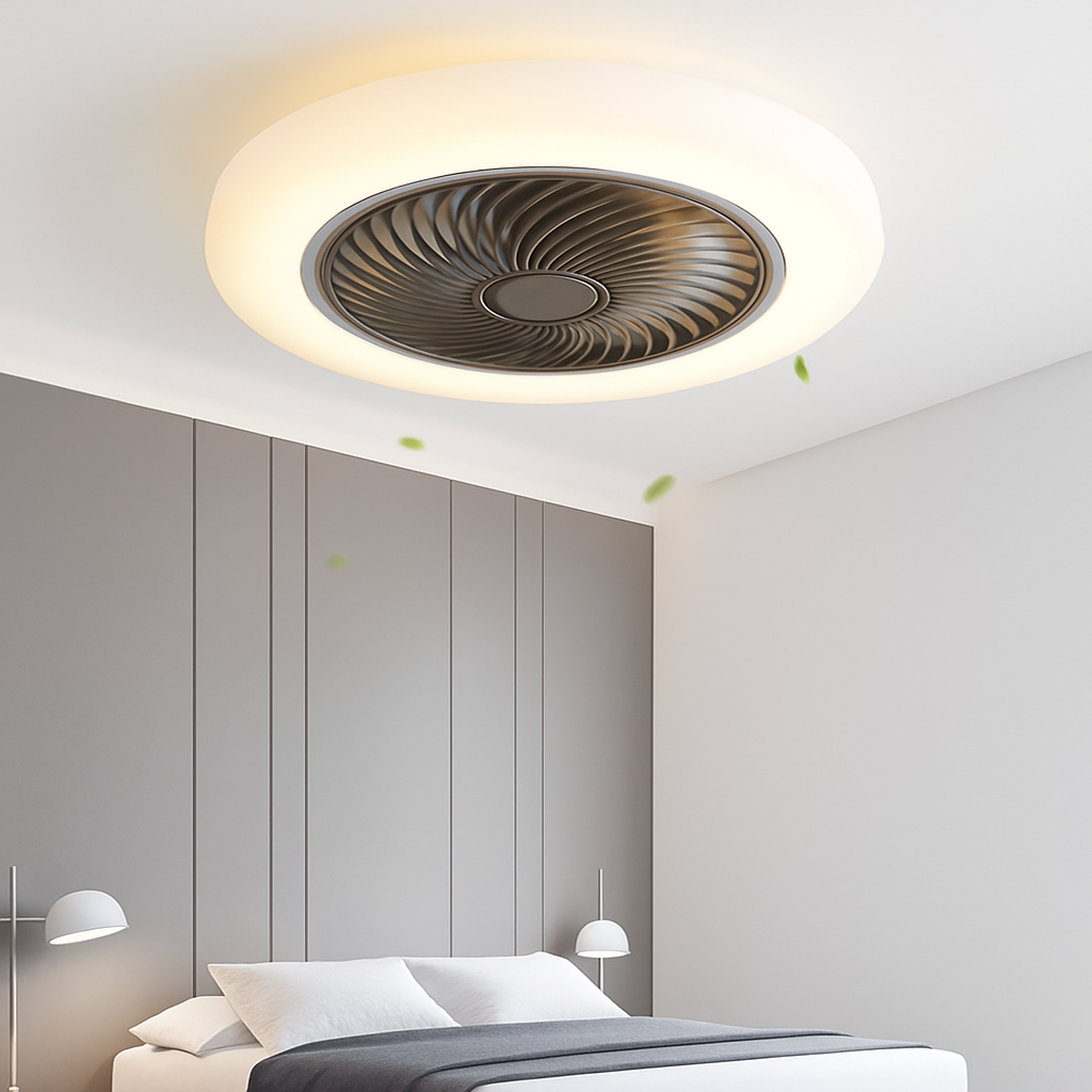 ventilateur de plafond avec télécommande dimmable et lumière LED minimaliste