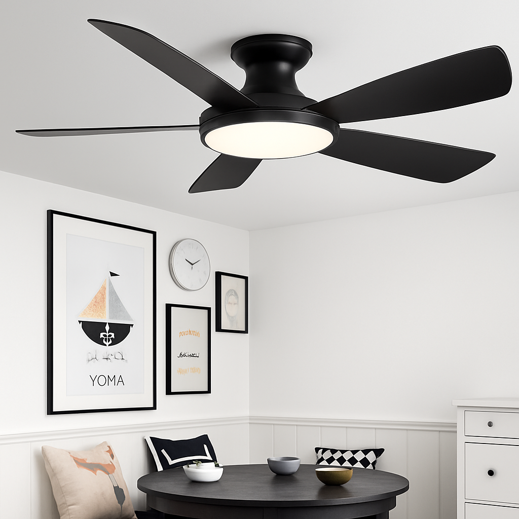 ventilateur de plafond bas moderne avec lumière led et télécommande dc - vue 4 sur 12