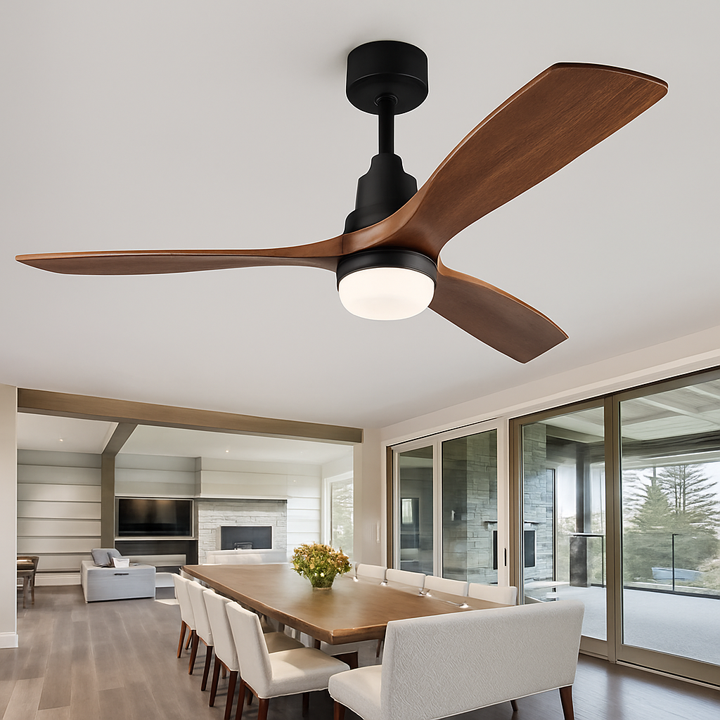 ventilateur de plafond bois 3 pales avec lumière et télécommande