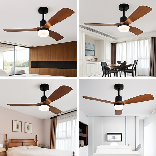 ventilateur de plafond bois 3 pales avec lumière et télécommande - vue 7 sur 8