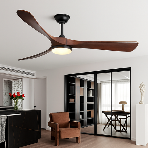 ventilateur de plafond bois naturel de luxe avec led réversible été hiver - vue 2 sur 9