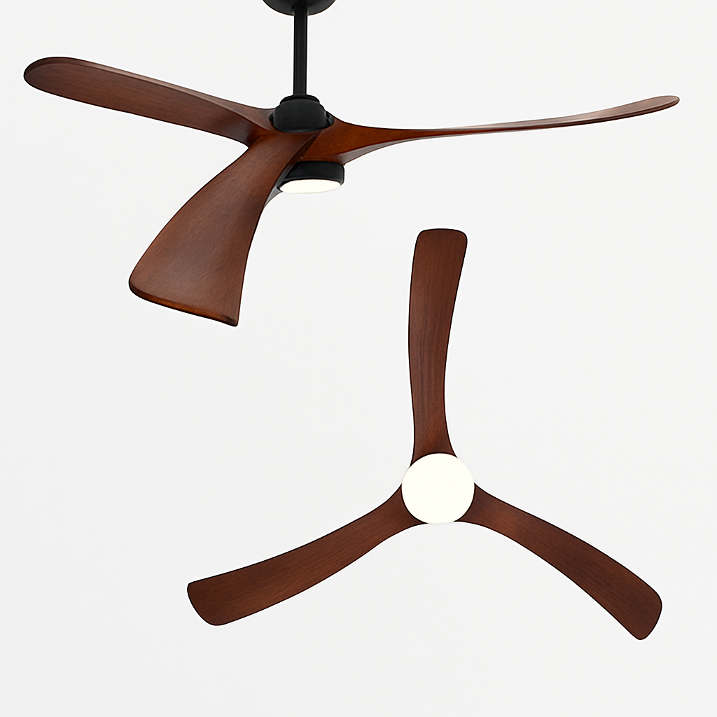 ventilateur de plafond bois naturel de luxe avec led réversible été hiver - vue 5 sur 9