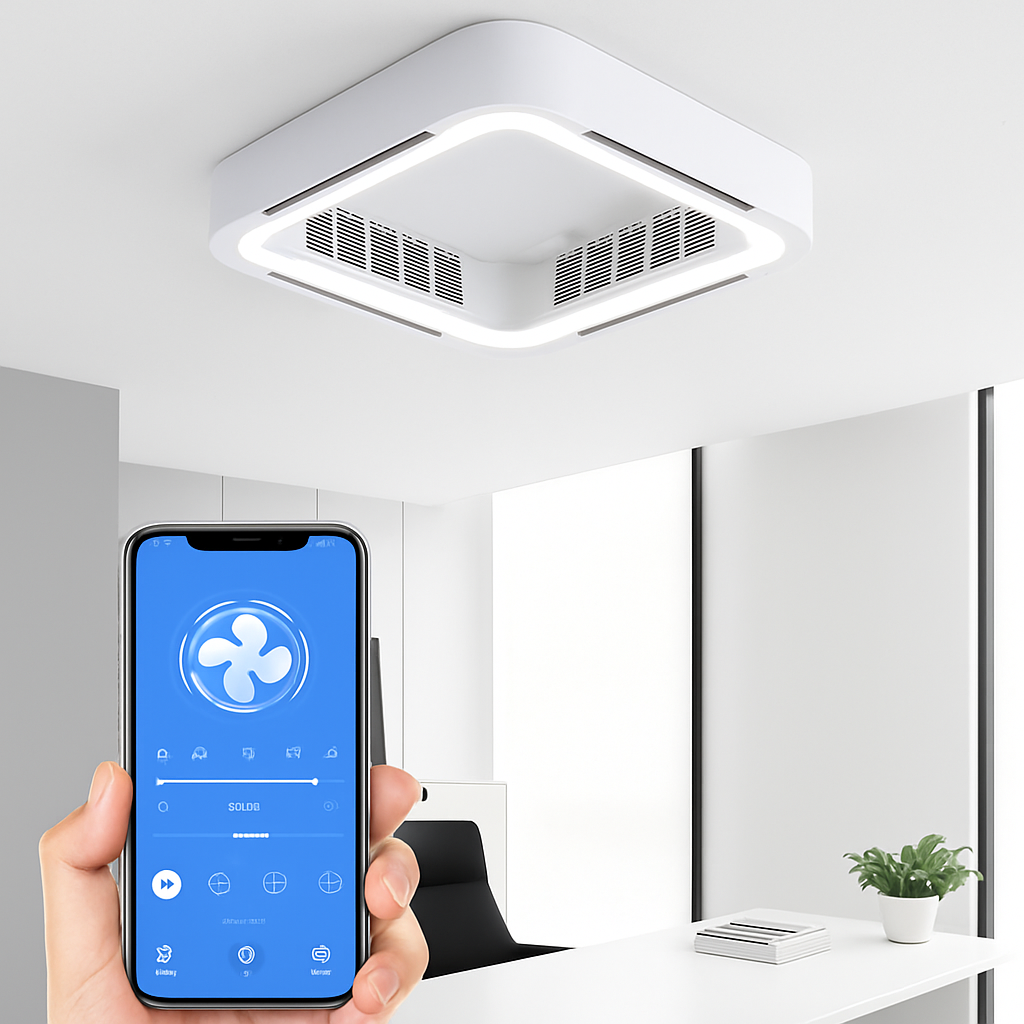 Ventilateur de plafond carré blanc avec application intelligente