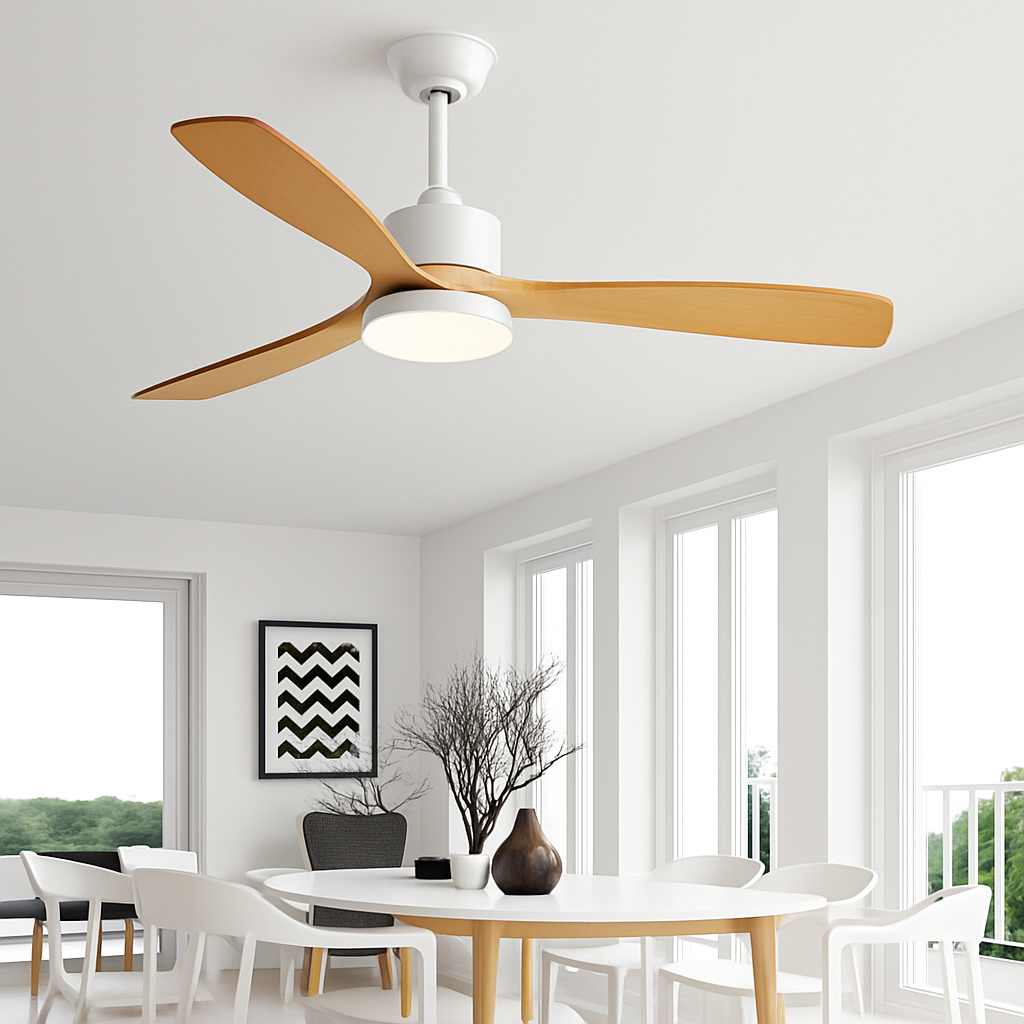 ventilateur de plafond en bois lumineux avec télécommande