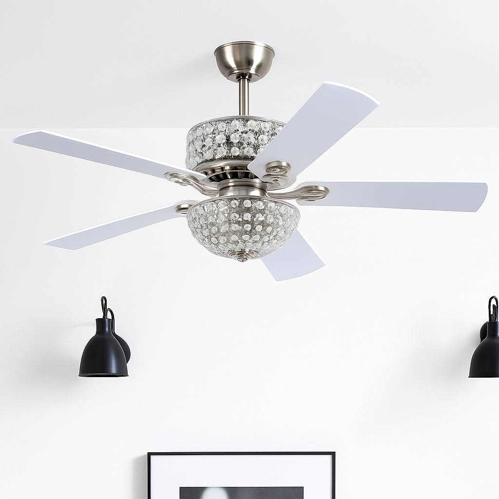 ventilateur de plafond en cristal avec télécommande et lumières - vue 6 sur 9