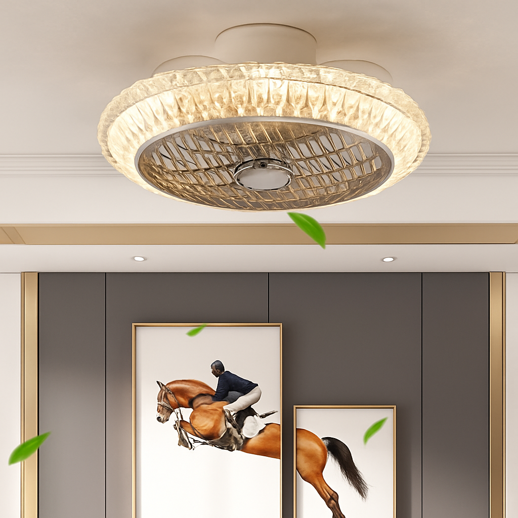 ventilateur de plafond en cristal moderne avec lumière et télécommande