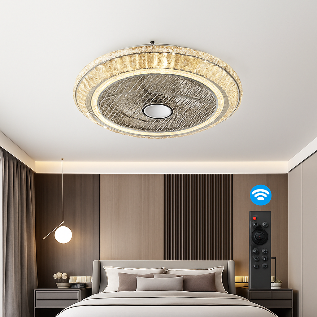 ventilateur de plafond en cristal moderne avec lumière et télécommande